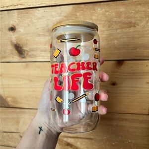 Teacher Life Glass Tumbler with Straw